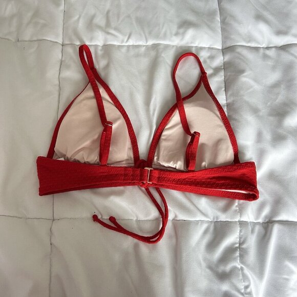 Shade & Shore Red Bikini Top Womens Medium M Longline Cinch Front Textured - Picture 3 of 7